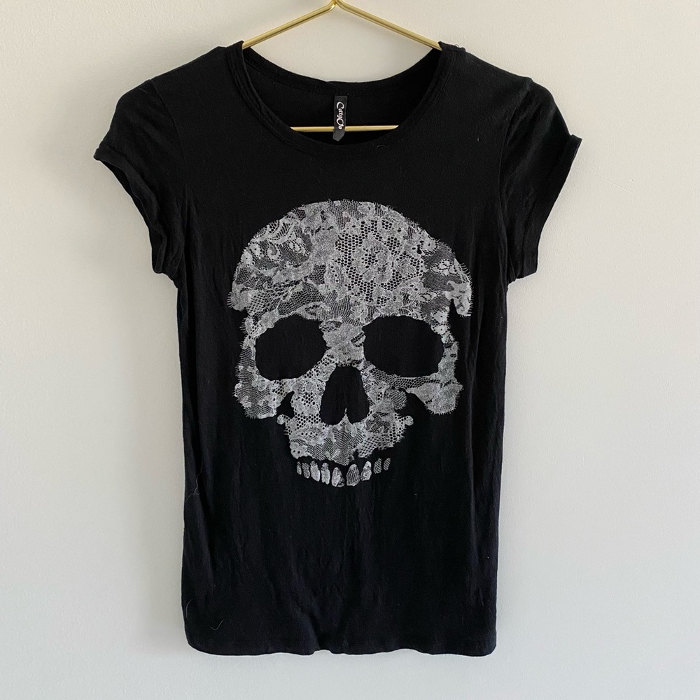 Lace Skull Print Black Tee 💀